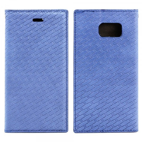 Wholesale Samsung Galaxy S6 Edge Plus Slim Check Magnetic Flip Leather Wallet Case (Navy Blue)